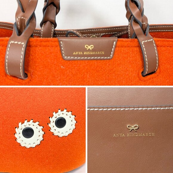 Anya Hindmarch Orange Felt Eyes Large Tote Bag Leather MINT CONDITION - Picture 2 of 8
